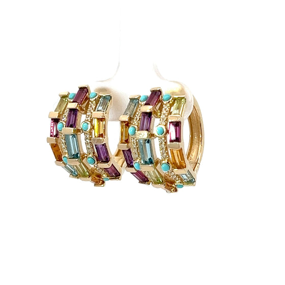 Multicolor Gemstone 14K Yellow Gold Earrings