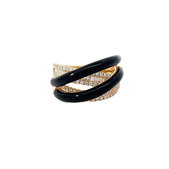 Onyx, Diamond and 14K Yellow Gold Ring