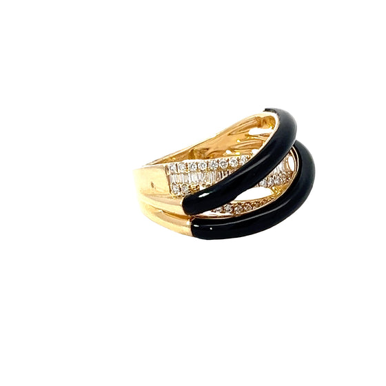 Onyx, Diamond and 14K Yellow Gold Ring