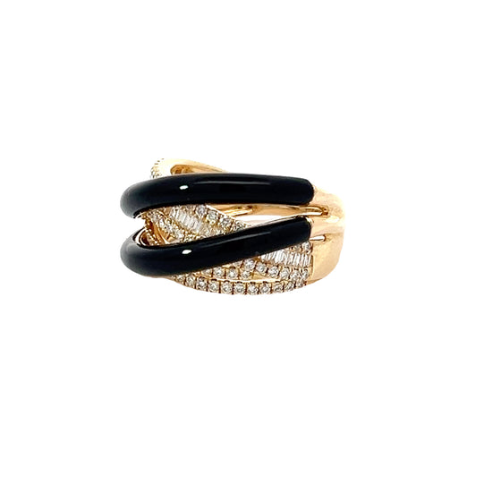 Onyx, Diamond and 14K Yellow Gold Ring