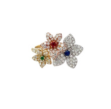  Emerald, Ruby, Sapphire and Diamond Flower Size 6.75 Ring