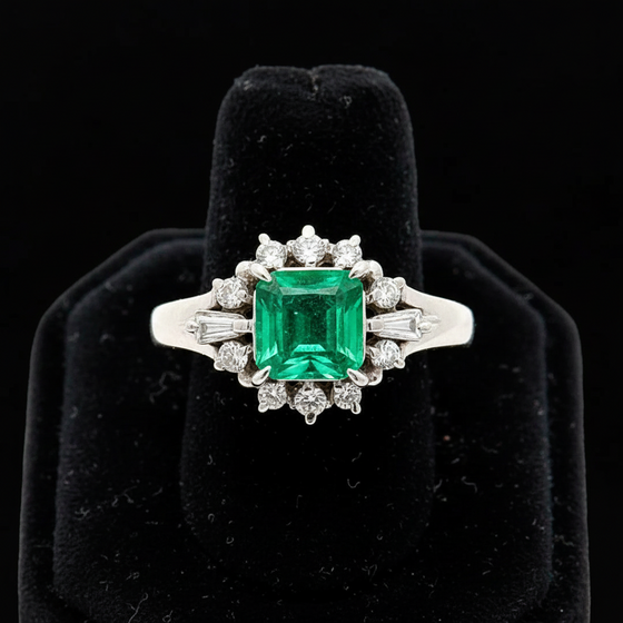 Fine Emerald and Diamond Platinum Ring