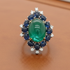 Emerald, Sapphire and Diamond 18K White Gold Ring