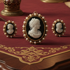 Estate Cultured Pearl Cameo 18K Yellow Gold Earrings Brooch Suite 15625