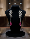 Designer Bergio Diamond and Rubellite 18kt White Gold Earrings
