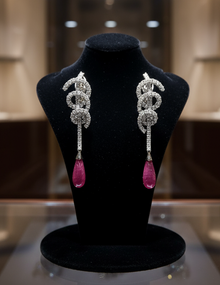  Designer Bergio Diamond and Rubellite 18kt White Gold Earrings