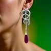 Designer Bergio Diamond and Rubellite 18kt White Gold Earrings