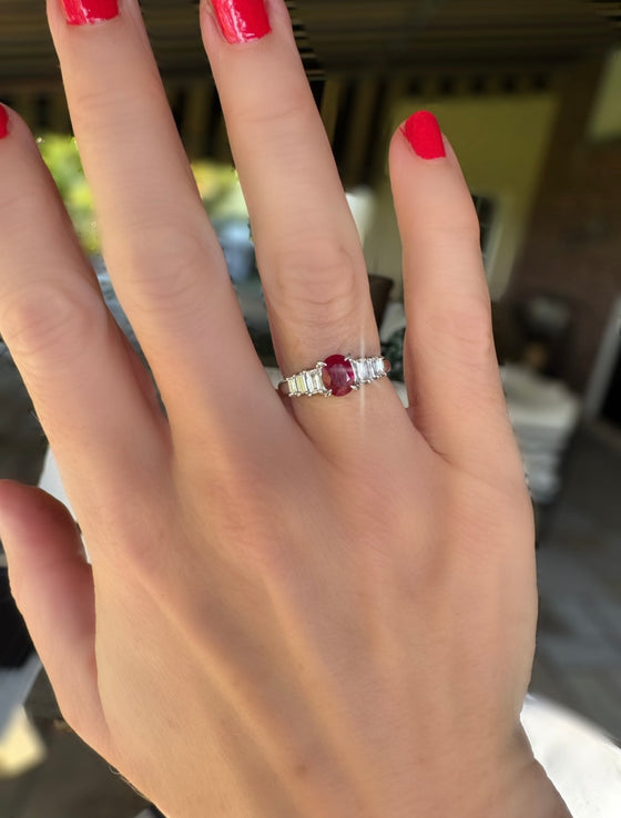 Fine Ruby and Diamond Platinum Ring
