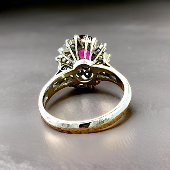 Estate .87 ct Pear Shape Ruby Diamond Platinum Ring 14997