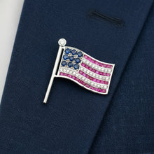  The Presidential  American Flag Diamond, Ruby, Sapphire Lapel Brooch 14K White Gold 15278