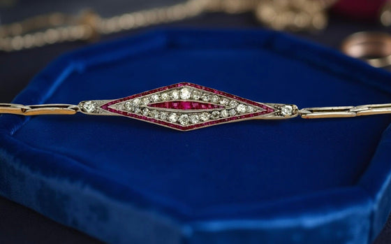 Art Deco Diamond and Ruby Platinum and 18K Yellow Gold Bracelet