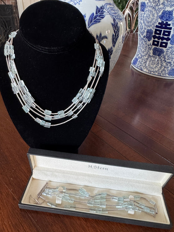 Designer H. Stern Aquamarine and Diamond 18K White Gold Necklace (Lizard Collection)