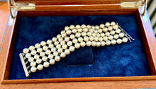  Italian 5 Row 7.75-8.50mm Cultured Pearl 14K White Gold Wide Bracelet