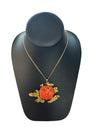 1960's Carved Coral Motif and 14k Yellow Necklace