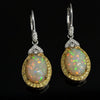 Estate Designer Opal and Fancy Yellow & White Diamond Dangle Earrings