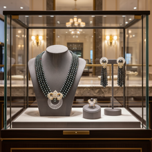  French Designer M. Gerard Rock Crystal, Tahitian Pearl and Diamond Ring, Necklace and Earring, 18K Yellow Gold Suite