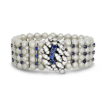  Modern 1960's Diamond, Sapphire and Cultured Pearl 14K White Gold Bracelet