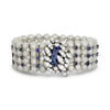 Modern 1960's Diamond, Sapphire and Cultured Pearl 14K White Gold Bracelet