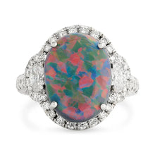  Modern 1990's Fine Black Opal and Diamond 18K White Gold Ring (GIA report)