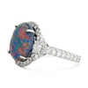 Modern 1990's Fine Black Opal and Diamond 18K White Gold Ring (GIA report)