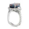 Modern 1990's Fine Black Opal and Diamond 18K White Gold Ring (GIA report)