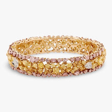  Modern Natural Fancy Yellow, Pink and White Diamond 18Kt Yellow Gold Bangle