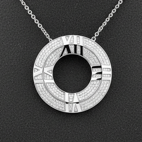 Tiffany & Company Diamond and 18K White Gold Roman Numeral Pendant