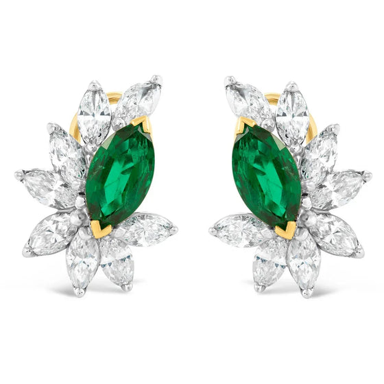 NYC Designer Oscar Heyman Gem Emerald and Diamond Platinum and 18Kt Yellow Gold Earrings