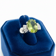  Estate 6.32 ct Peridot and .35 cttw Diamond Platinum Ring 15256