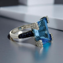  Effy Blue Topaz, Black Diamond and 18K White Gold Ring