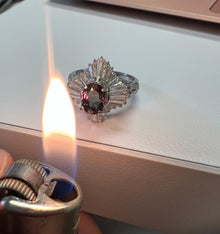  1970's Color Change Alexandrite and Diamond Platinum Ring