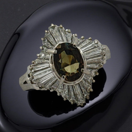1970's Color Change Alexandrite and Diamond Platinum Ring