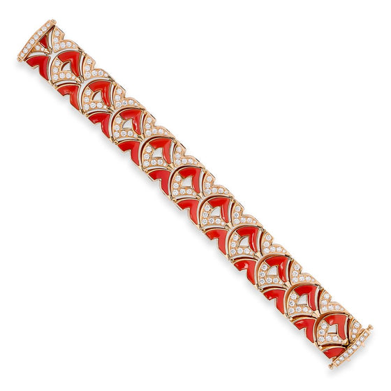 "BVLGARI Diva Dream" Diamond Coral 18K Rose Gold Necklace, Bracelet, Earring Suite