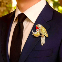  Birds On A Branch Diamond, Citrine, Emerald and Enamel 14Kt Yellow and White Gold Brooch