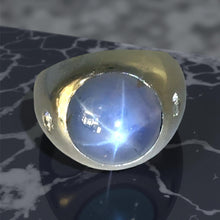  Vintage Cabochon Star Sapphire and Diamond Platinum Gents Ring