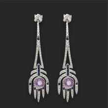  Diamond, Pink and Blue Sapphire and 18K White Gold Dangle Earrings