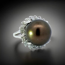  Estate Natural Tahitian Pearl and Diamond Ring 14205