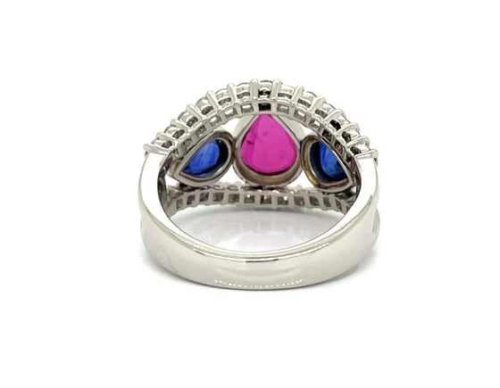 Blue Sapphire Ruby Platinum Diamond Ring