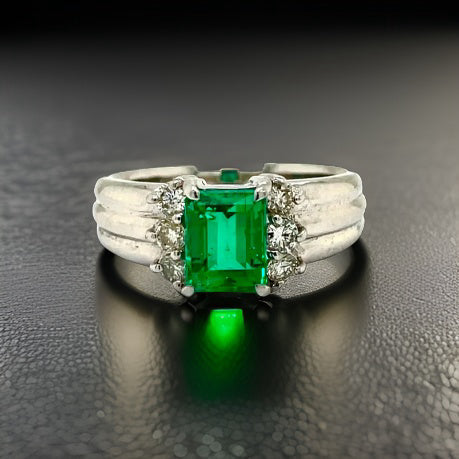 Emerald & Diamond Platinum Ring