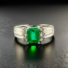  Estate 1.02 ct Emerald & Diamond Platinum Ring 13113
