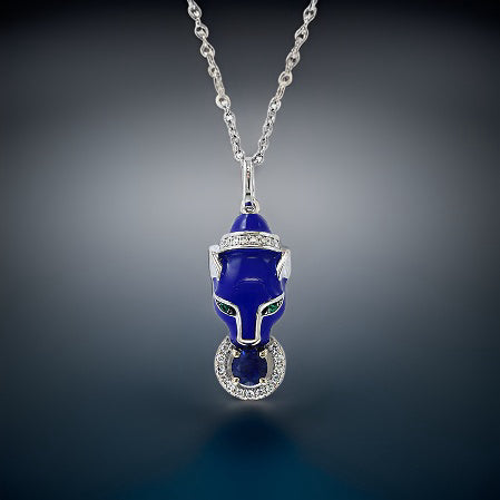 Effy Sapphire, Diamond and Blue Enamel 14K White Gold Panther Necklace