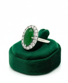  Natural Jade Diamond Platinum Halo Ring
