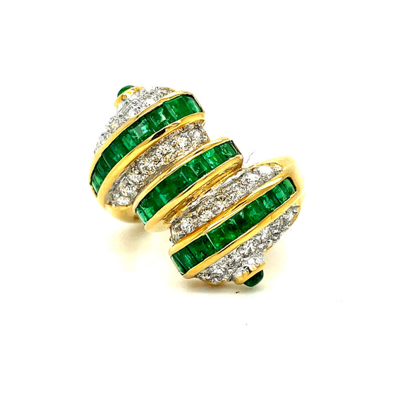 Designer Prestige Emerald and Diamond 18K Yellow Gold Ring
