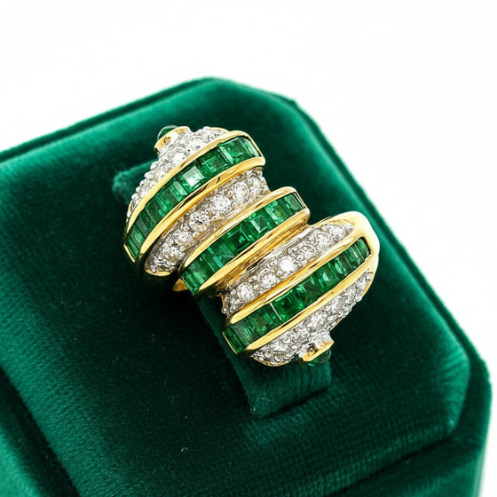 Designer Prestige Emerald and Diamond 18K Yellow Gold Ring