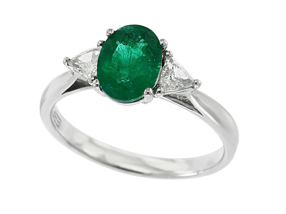 Effy Emerald and Diamond Platinum 3-Stone Ring
