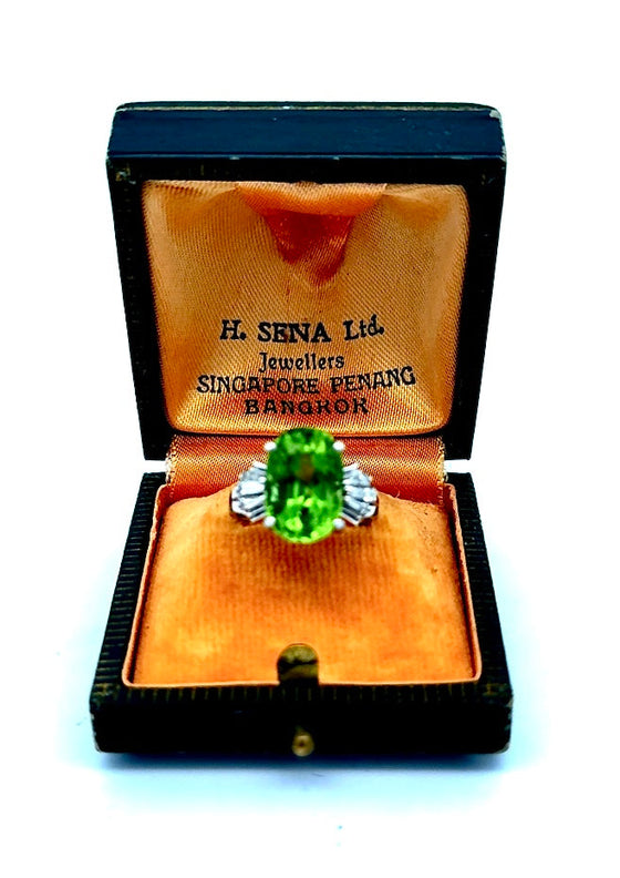 Estate 6.32 ct Peridot and .35 cttw Diamond Platinum Ring 15256