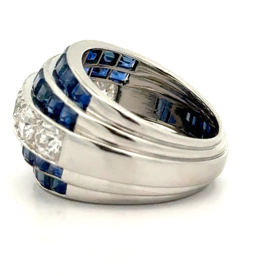 Retro Diamond and Sapphire Platinum Ring