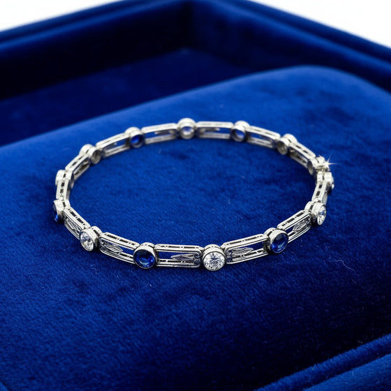Estate Art Deco 2.65 cttw Old European Cut Diamond 2.00 cttw Sapphire Platinum Bracelet 14101