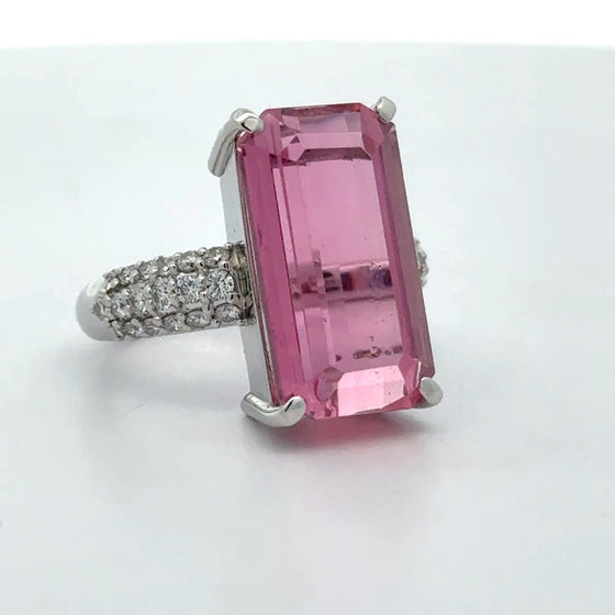 Estate 11.18 ct Pink Tourmaline Diamond Platinum Ring 15535
