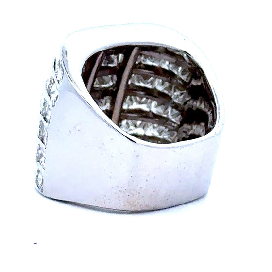 Princess Cut 6 Row Diamond and 18K White Gold Ring